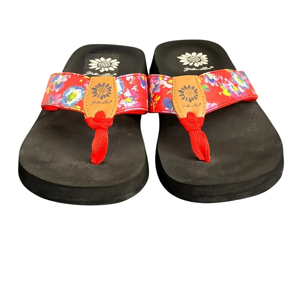 Yellow Box Red Floral Mellow Mat Platform Flip Flop Sandals Womens Size 8 - Picture 3 of 10